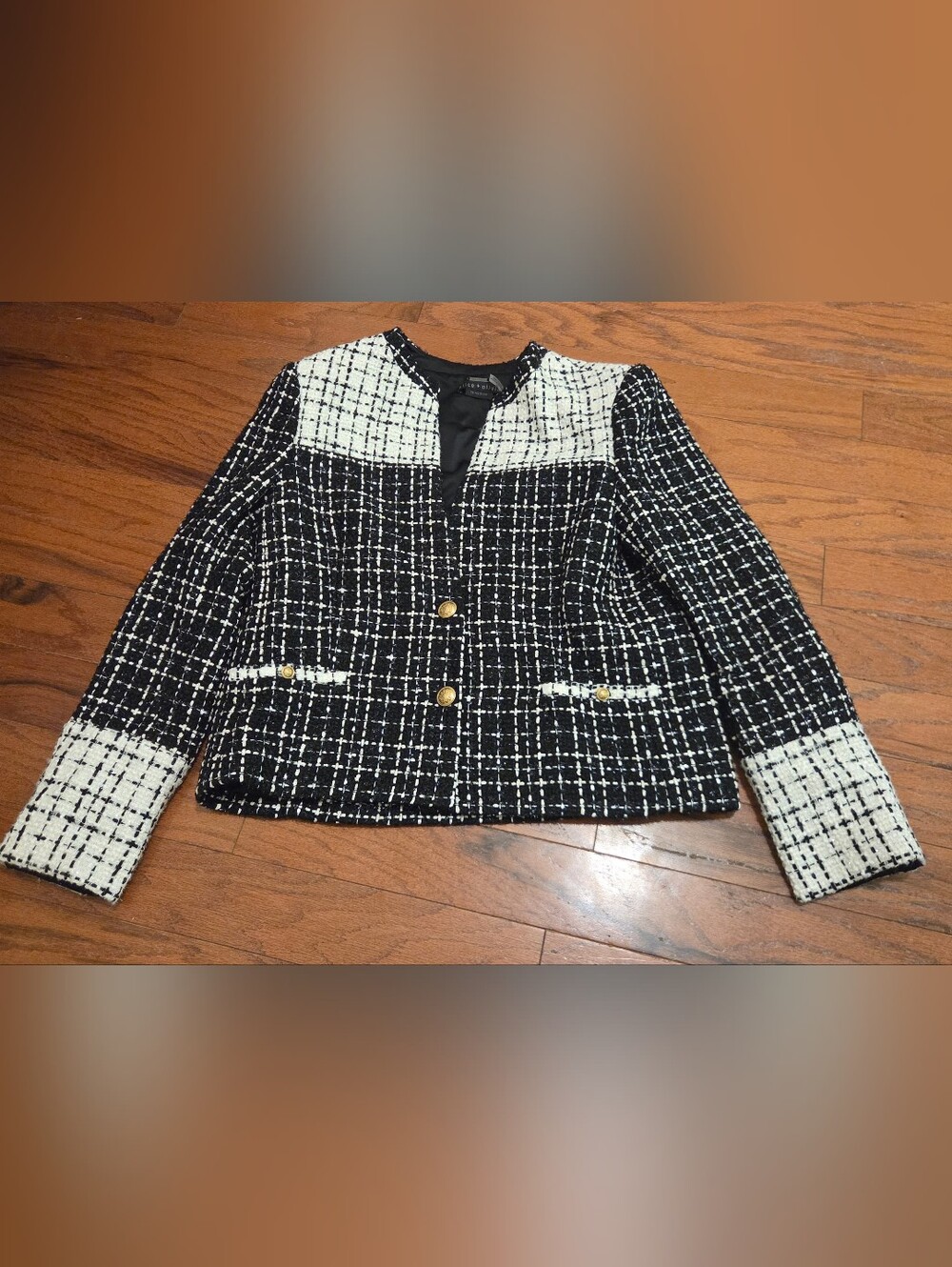 Alice and Olivia Womens Black Jaydn Tweed Combo Jacket Size 10